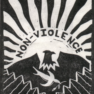 NON-VIOLENCE 1973 (Linocut: 5.5